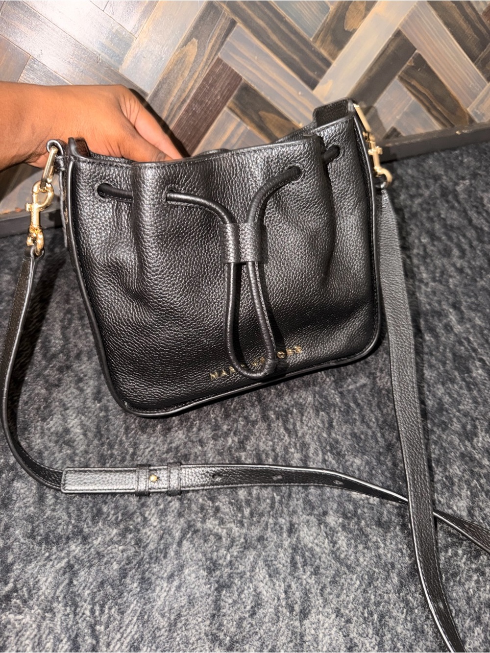 Marc Jacobs Black Pebbled Leather Drawstring Bucket Crossbody